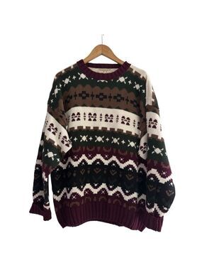 Cabin Fair Isle Sweater Nordic Western Knit Cozy Grandpa Aesthetic